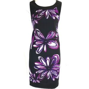 AGB Black Purple Floral Stretch Sleeveless Dress 8